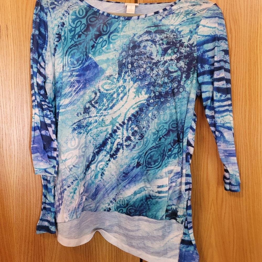 Chico's t-shirt,  sz 1, blue pattern